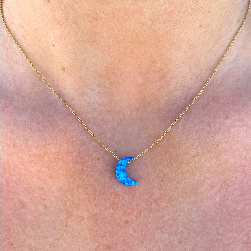 Blue moon Opal Necklace with 14k 16 inch gold filled chain